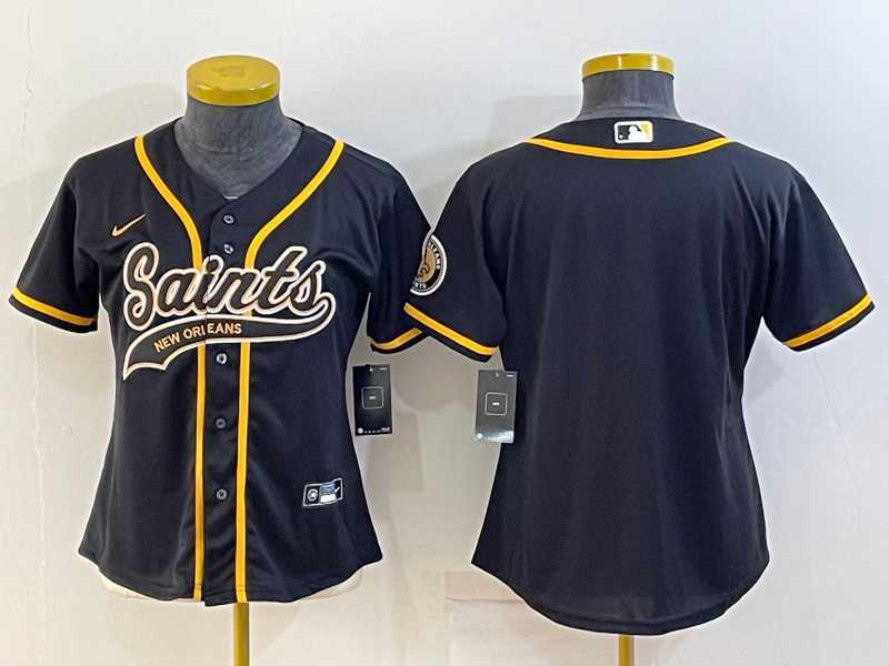 Womens New Orleans Saints Blank Black With Patch Cool Base Stitched Baseball Jersey
